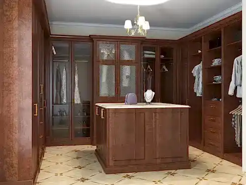 Гардеробная комната из массива и шпона дуба тонированная под орех