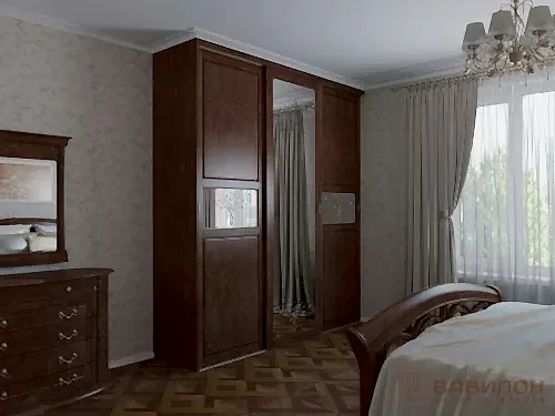 Встроенный шкаф-купе массив дуба с зеркалом