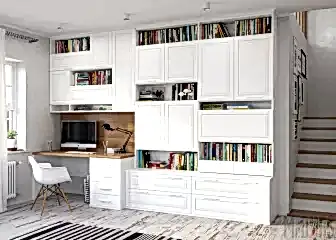Белый детский шкаф со столом из массива дерева